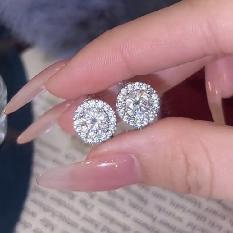 爆閃滿鑽圓形耳環