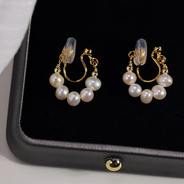 五顆珍珠貝珠無耳洞耳環