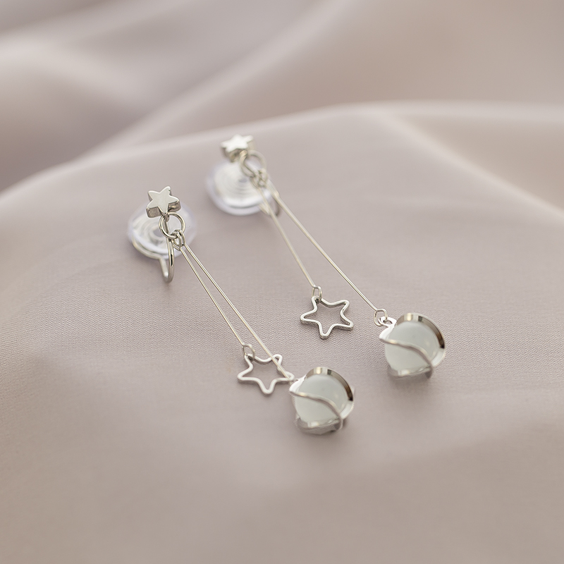 長款星星貓眼石夾式耳環