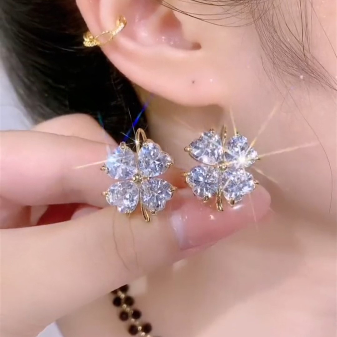 超閃鋯石四葉花耳環