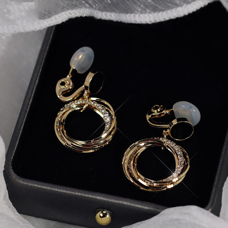 OL多圈氣質閃鑽耳環