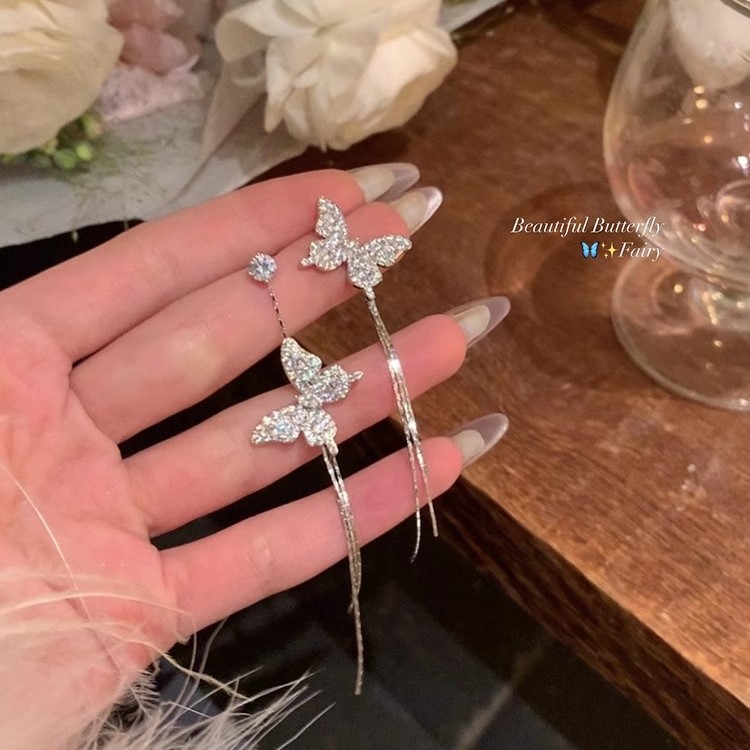 不規則氣質蝴蝶 流蘇耳環