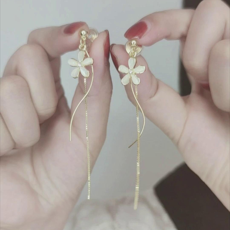 氣質貓眼石花朵流蘇耳環