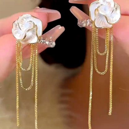 白色山茶花流蘇耳環【一款兩戴】