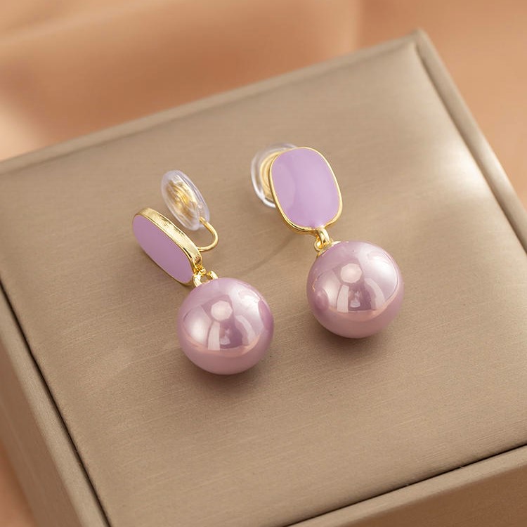 超仙紫色珍珠耳環 • 夾式耳環