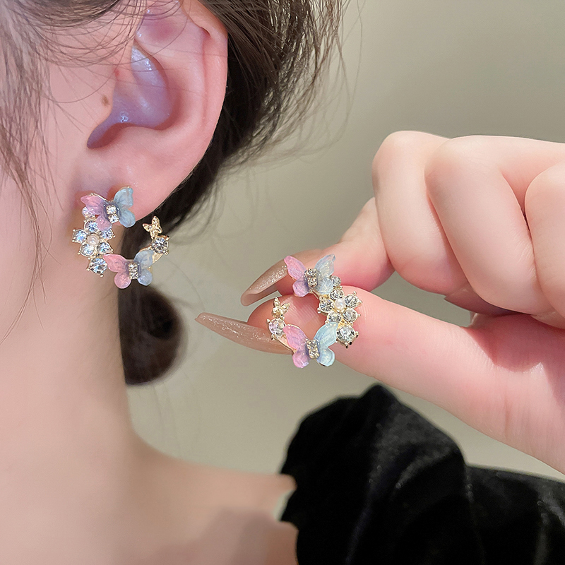 藍色蝴蝶花朵耳環