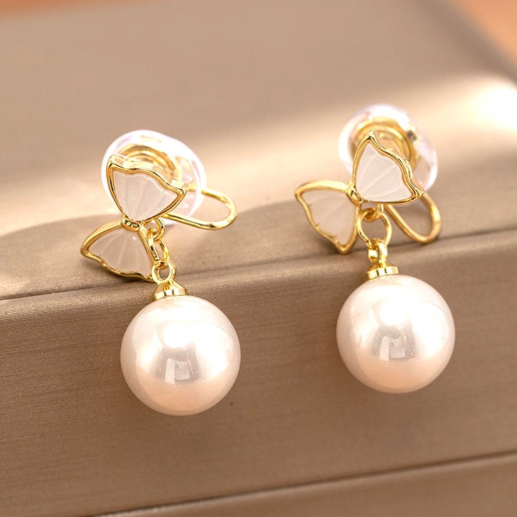 時尚氣質珍珠蝴蝶結耳環