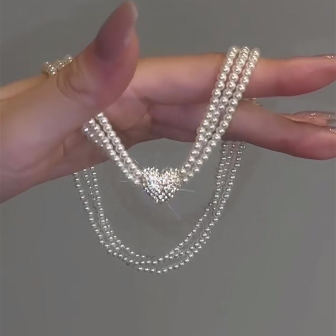 磁力愛心三層項錬 頸錬鎖骨錬