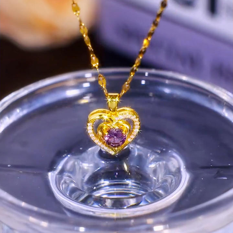 紫色愛心水晶項錬  