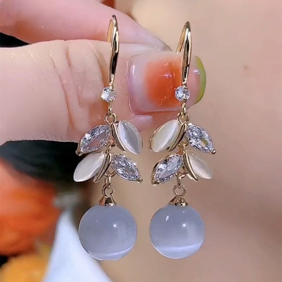 新款貓眼石葉子耳環