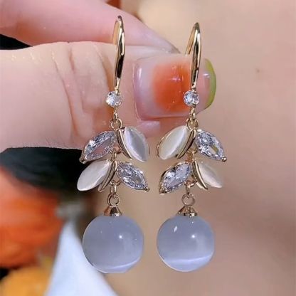 新款貓眼石葉子耳環