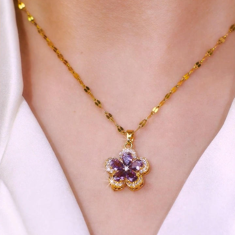 紫色花朵氣質項錬