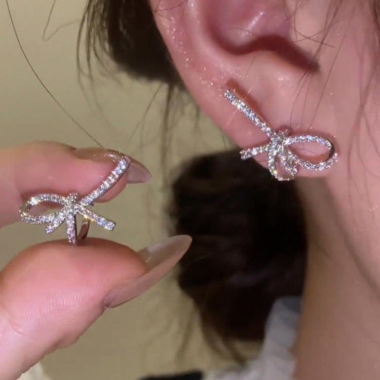 滿鑽蝴蝶結耳環S925純銀耳環