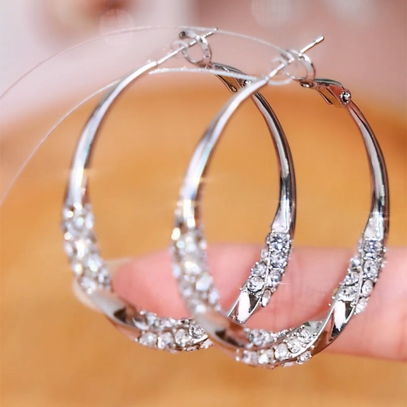 港風鑲鑽大圈圈耳環