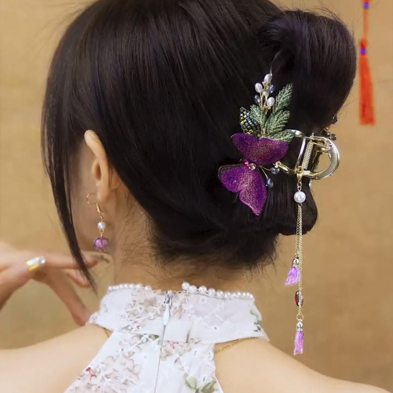 紫色蝴蝶精緻髮夾