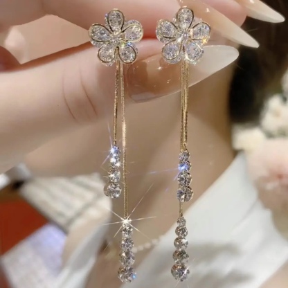 超仙鋯石花朵流蘇耳環
