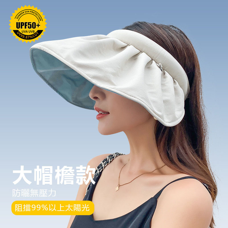 【沫緹甄選】夏季防紫外线遮阳帽遮脸大檐帽子可折叠贝壳帽空顶太阳帽