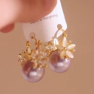 珍珠鋯石雙面花瓣耳環