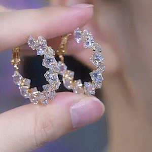 精緻幾何鋯石圓圈耳環