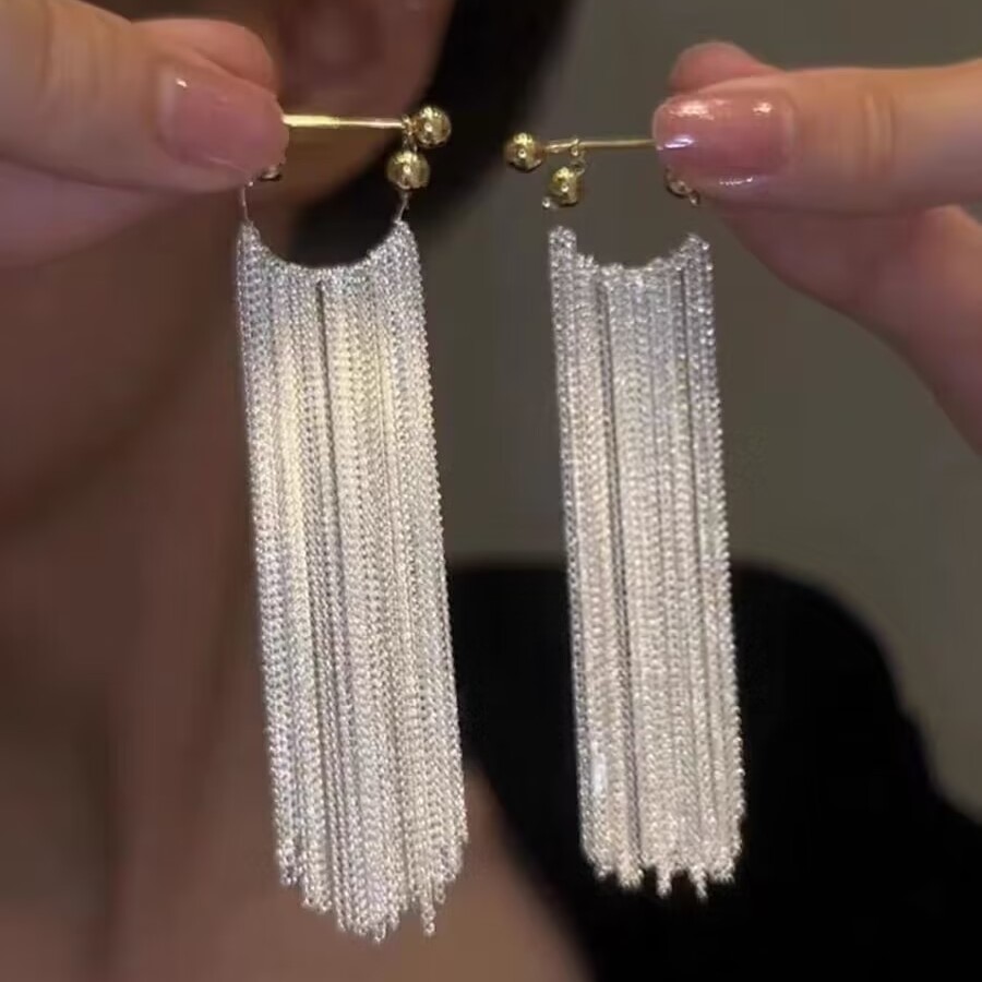 璀璨銀河瀑布長款流蘇耳環