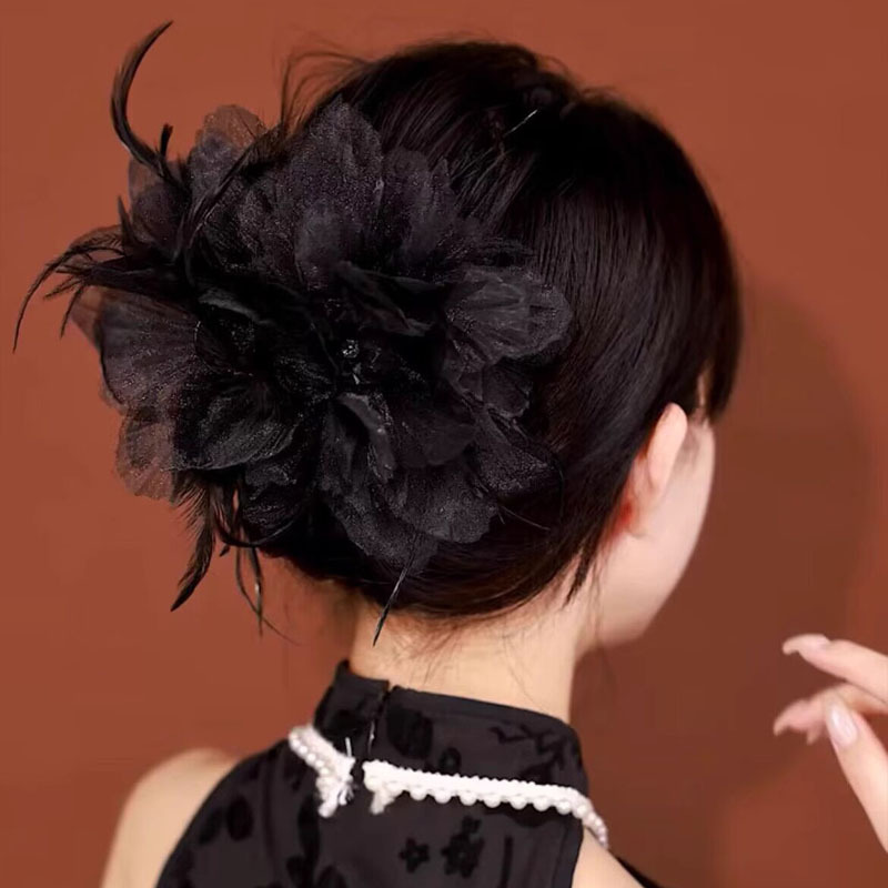 超仙黑色羽毛氣質髮夾 hair accessories供超齊全的髮飾類型選擇髮箍髮夾髮飾f髮圈