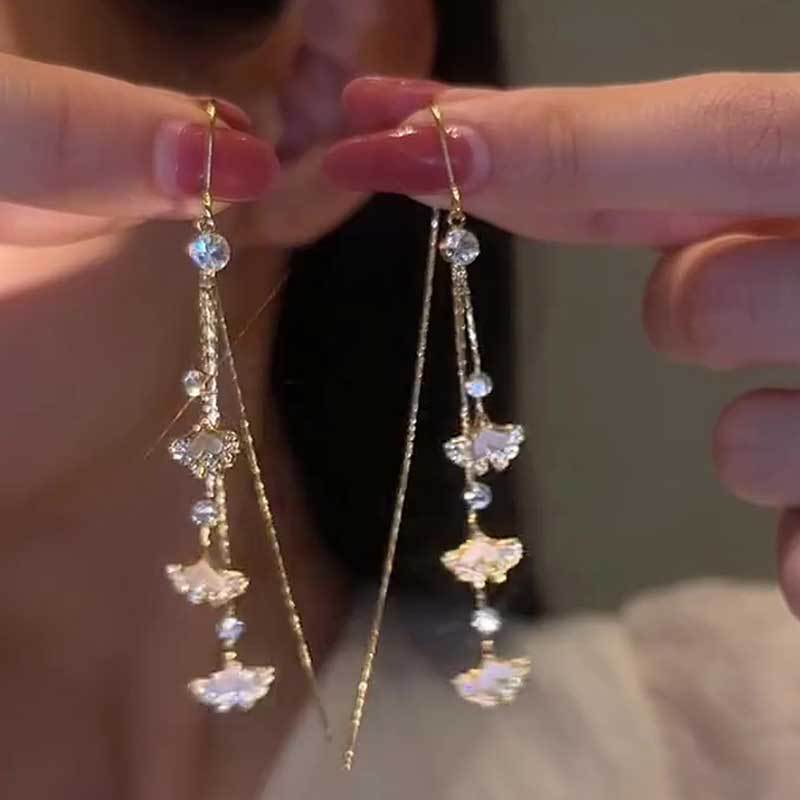 閃耀銀杏葉流蘇耳環