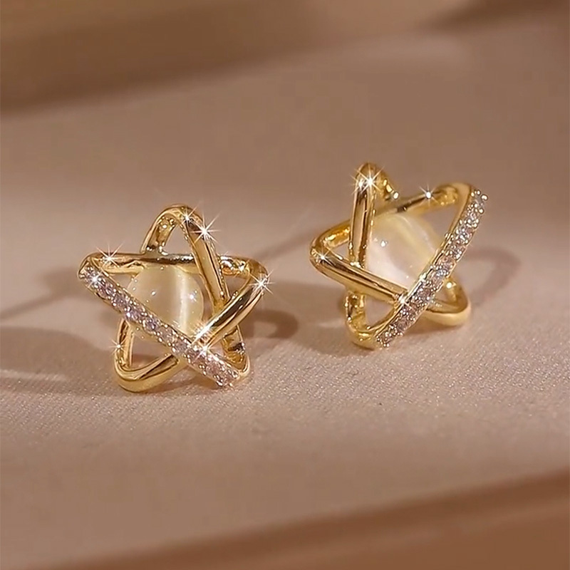 星星貓眼石耳環