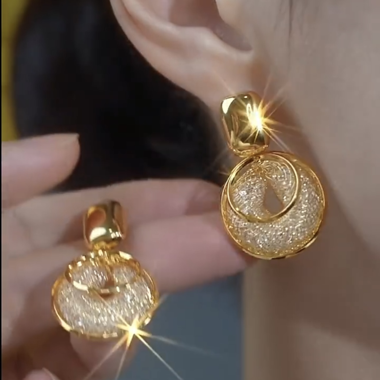 S925銀針金絲網狀水晶圈圈耳環