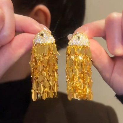 金色麥穗年年有餘流蘇耳環   