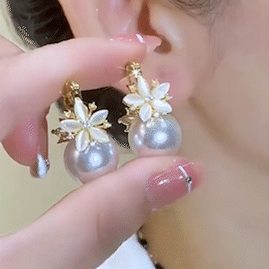 珍珠鋯石雙面花瓣耳環