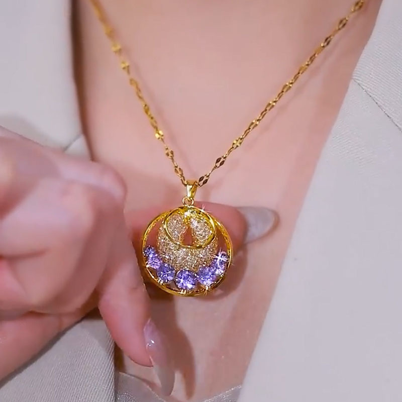金絲網紫色水晶鋯石項錬