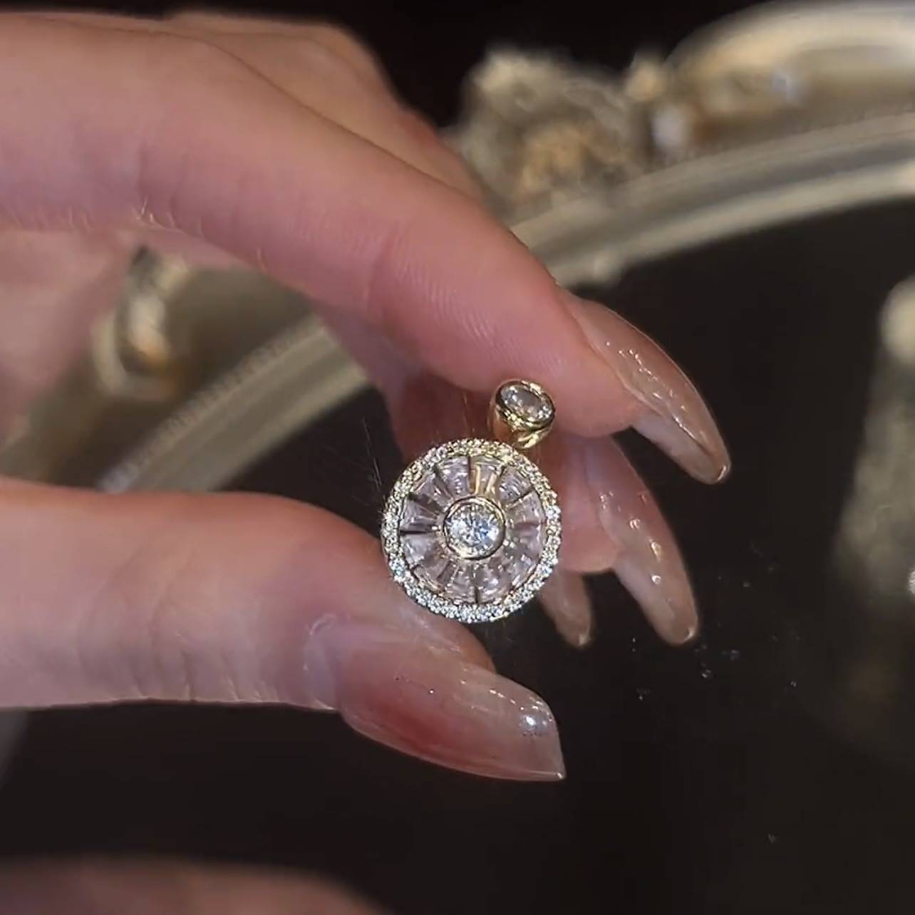 圓形鋯石旋轉戒指 開口戒指