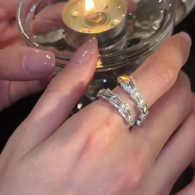 鋯石蛇形開口戒指 個性簡約食指戒
