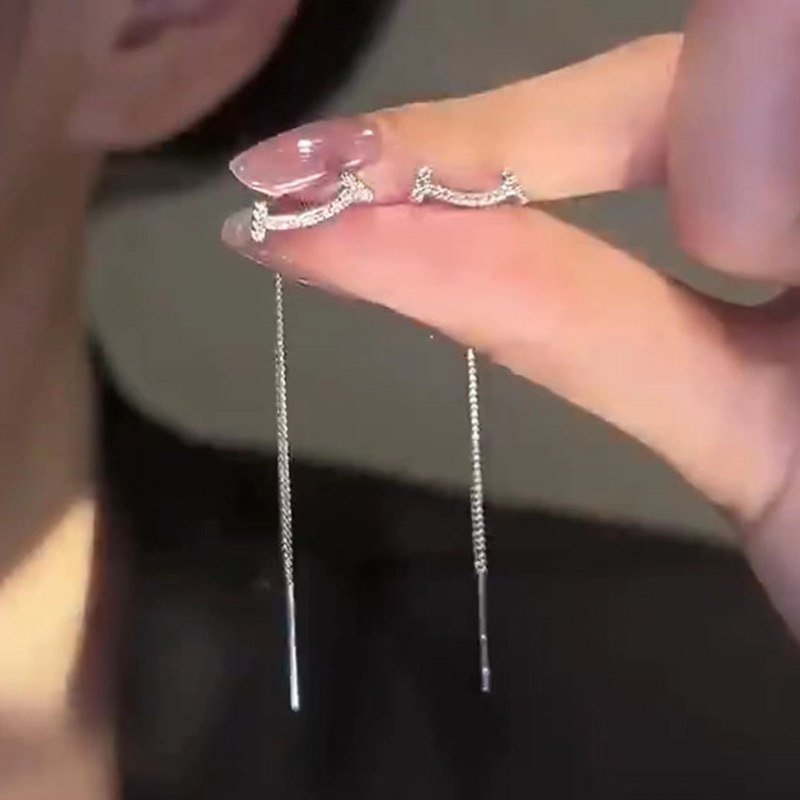 鑲鑽微笑氣質簡約流蘇耳環