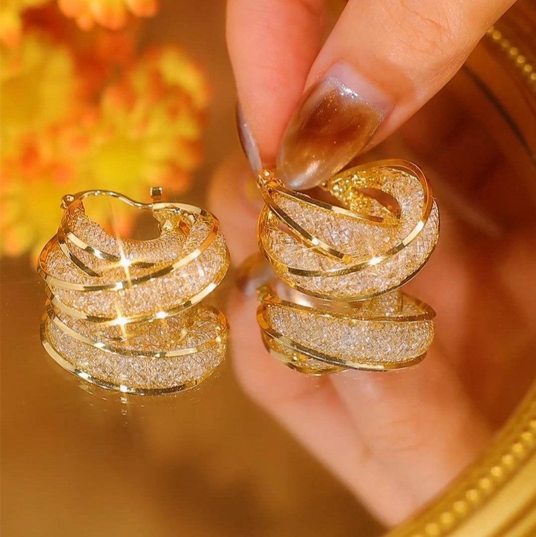 纏繞金絲網狀金色耳環  