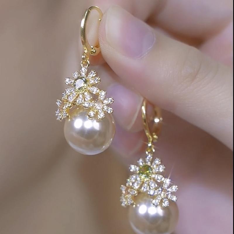 法式設計感花朵珍珠耳環