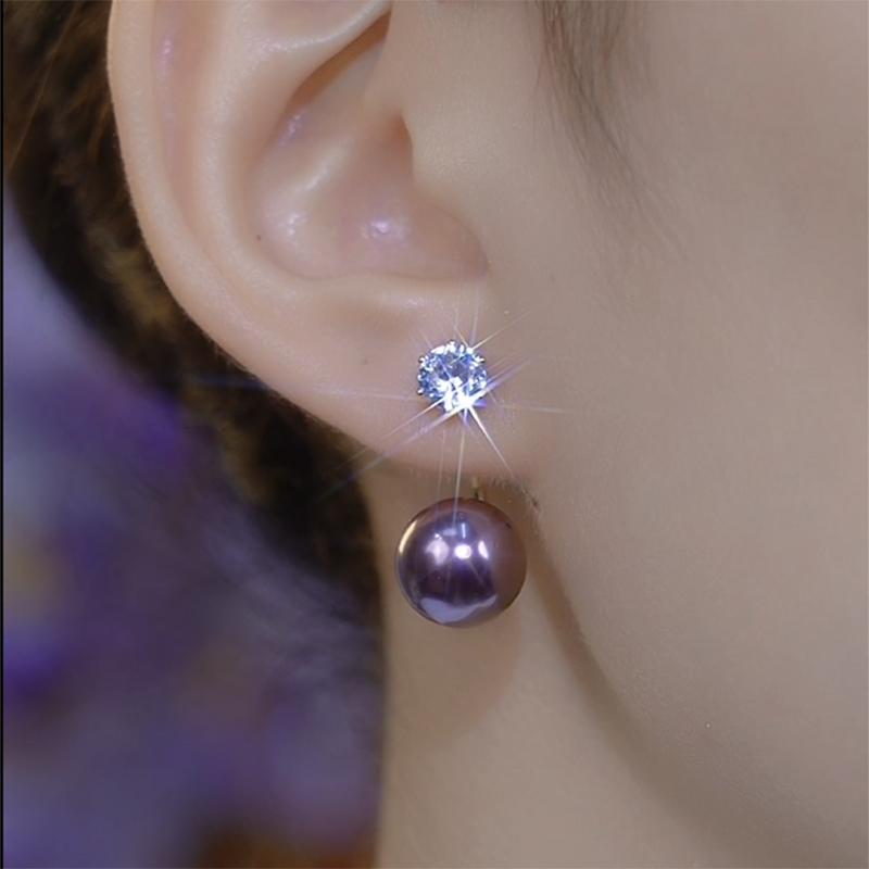 前後兩戴款紫色珍珠耳環