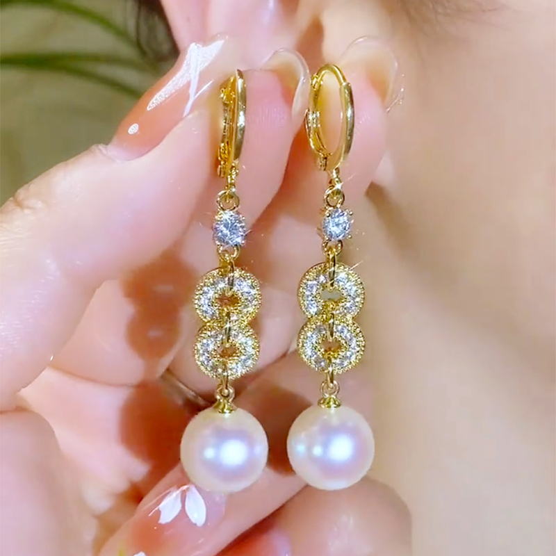 高級感滿鑽金幣珍珠耳環