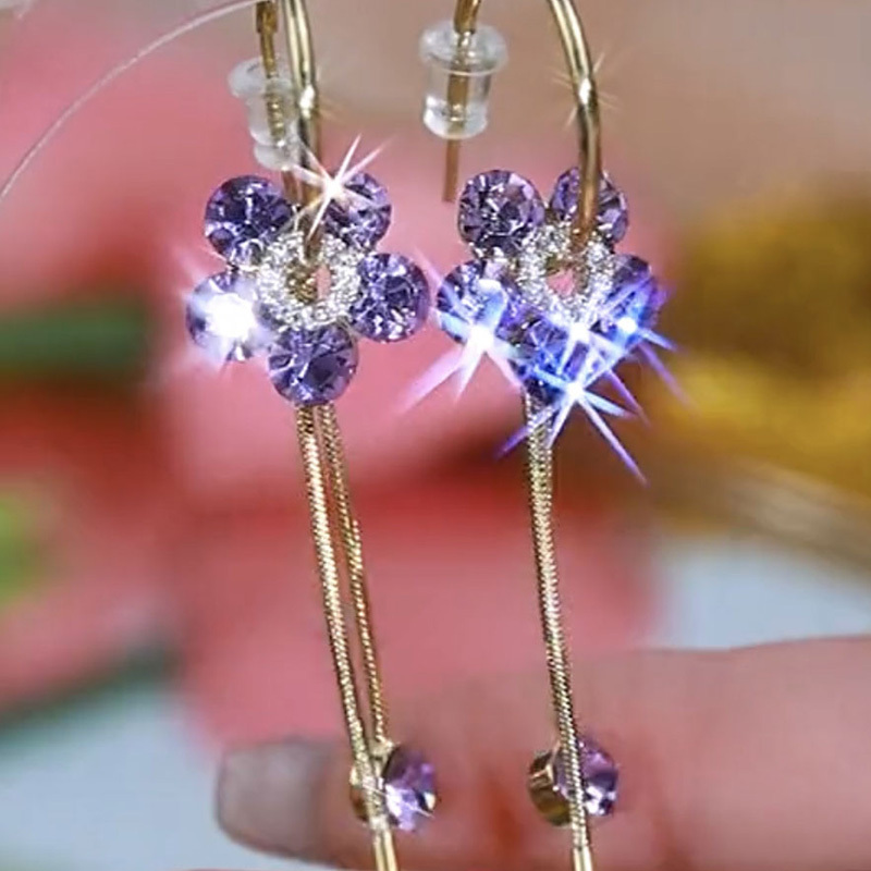紫色花朵鋯石耳環-FANYIACC
