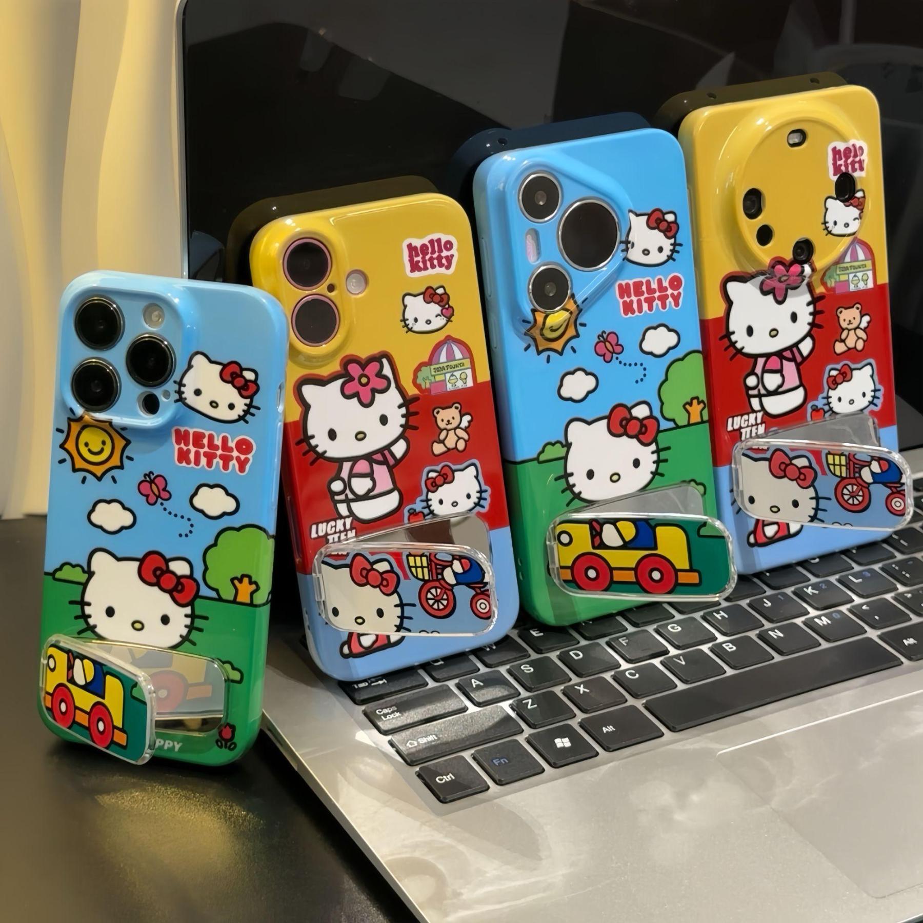 可愛卡通kitty 童趣凱蒂貓保護殼 鏡子支架殼