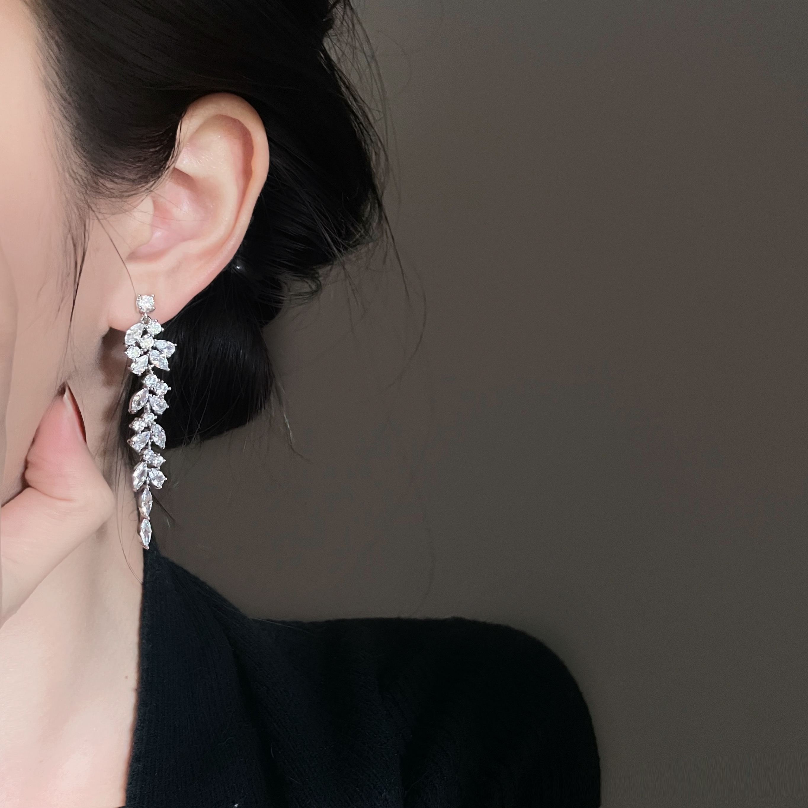 仙女氣質鋯石長款流蘇耳環