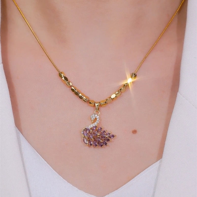 紫色鋯石優雅天鵝鎖骨錬