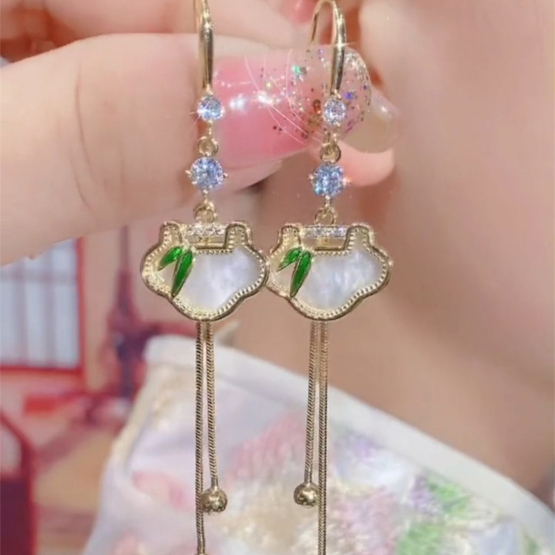 新款古風祥雲翠竹耳環