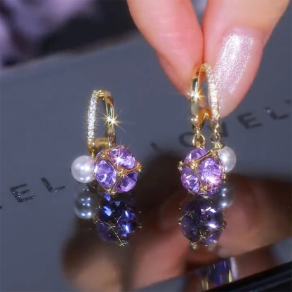 浪漫紫鋯石珍珠耳環