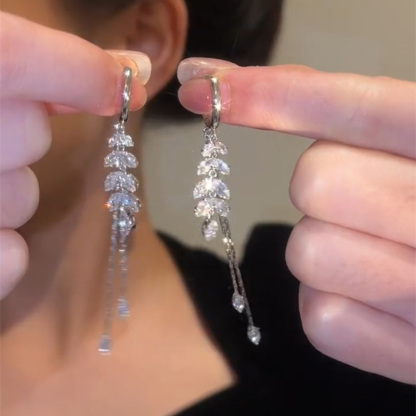 銀色麥穗長款流蘇耳環
