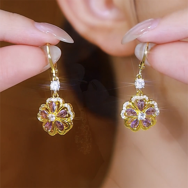 優雅氣質紫水晶花耳環