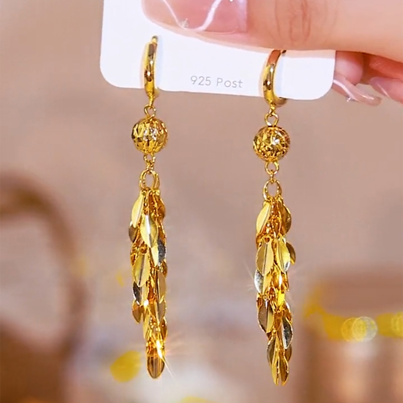 長款金色麥穗流蘇耳環  