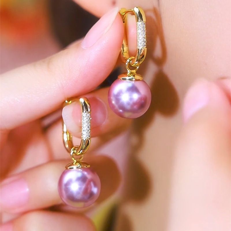 復古紫色珍珠耳扣耳環