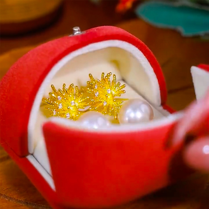 太陽花時尚珍珠耳環