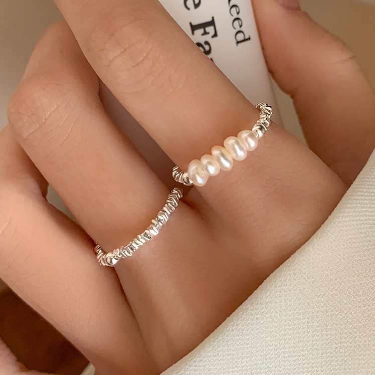 S999純銀碎銀珍珠戒指